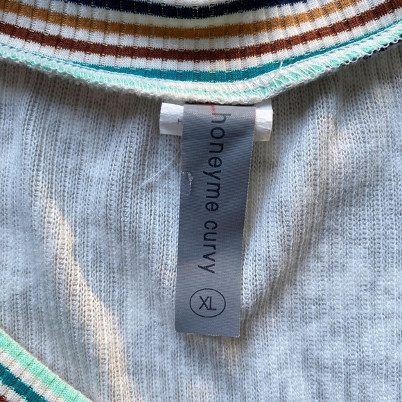 Honeyme Beige Floral Dolman Sleeve Top with Striped Accents on Neck and Sleeves - Picture 5 of 9